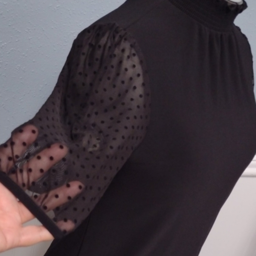 Anne Klein Black Fitted Short Sleeve Blouse Office, Formal,